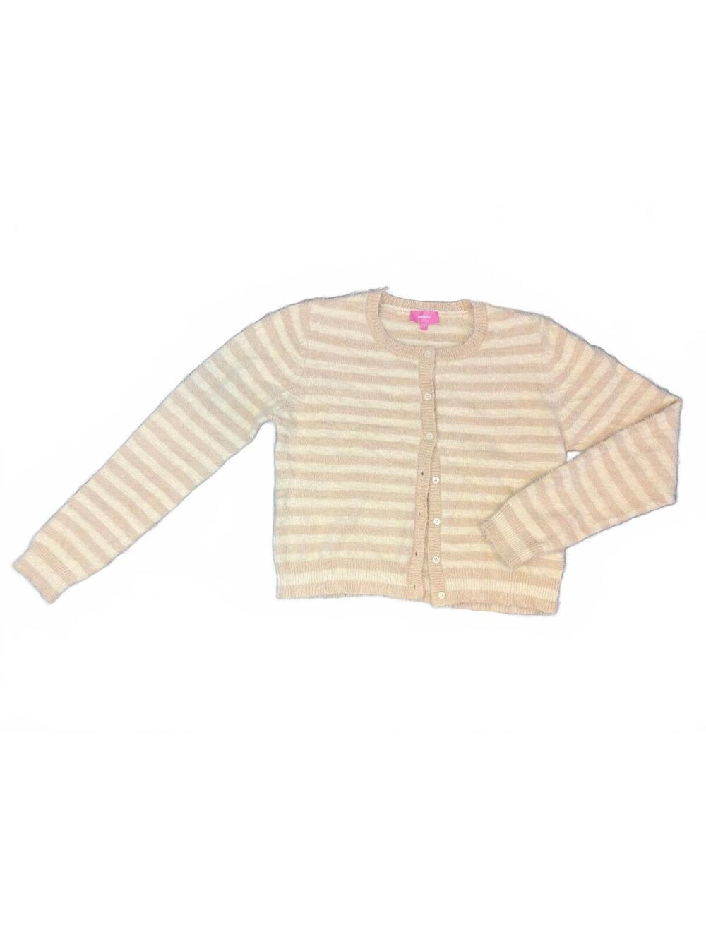 Edikted Women's Medium Pink Ivory Striped Eyelash Cardigan Sweater Cottagecore